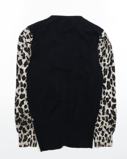 Karen Millen Womens Multicoloured Round Neck Animal Print Viscose Cardigan Jumper Size 6 - Leopard Print Label size 1