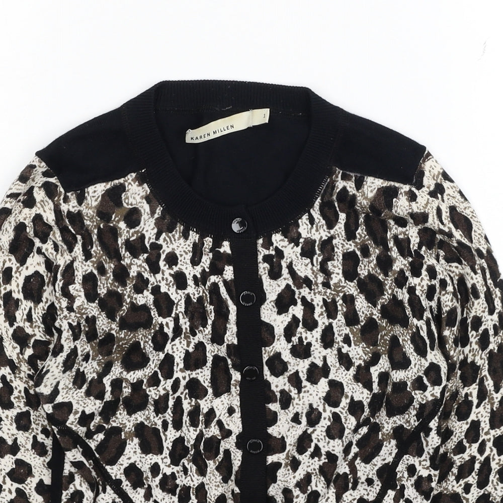 Karen Millen Womens Multicoloured Round Neck Animal Print Viscose Cardigan Jumper Size 6 - Leopard Print Label size 1