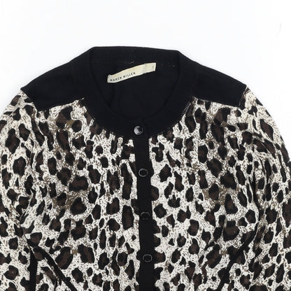 Karen Millen Womens Multicoloured Round Neck Animal Print Viscose Cardigan Jumper Size 6 - Leopard Print Label size 1