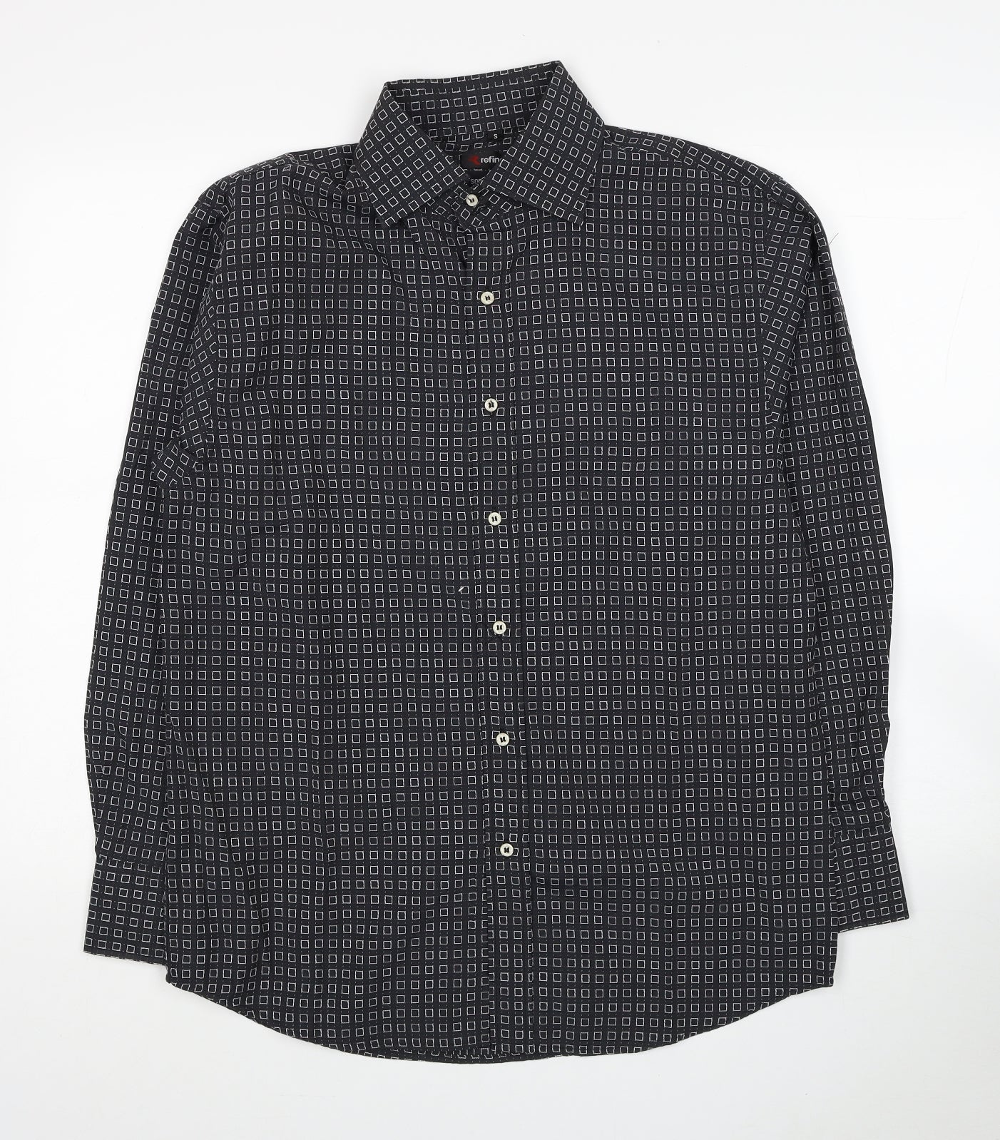 Refind Mens Black Geometric Polyester Dress Shirt Size S Collared Button