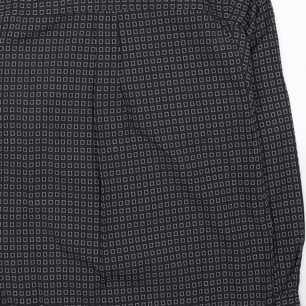 Refind Mens Black Geometric Polyester Dress Shirt Size S Collared Button