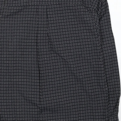 Refind Mens Black Geometric Polyester Dress Shirt Size S Collared Button