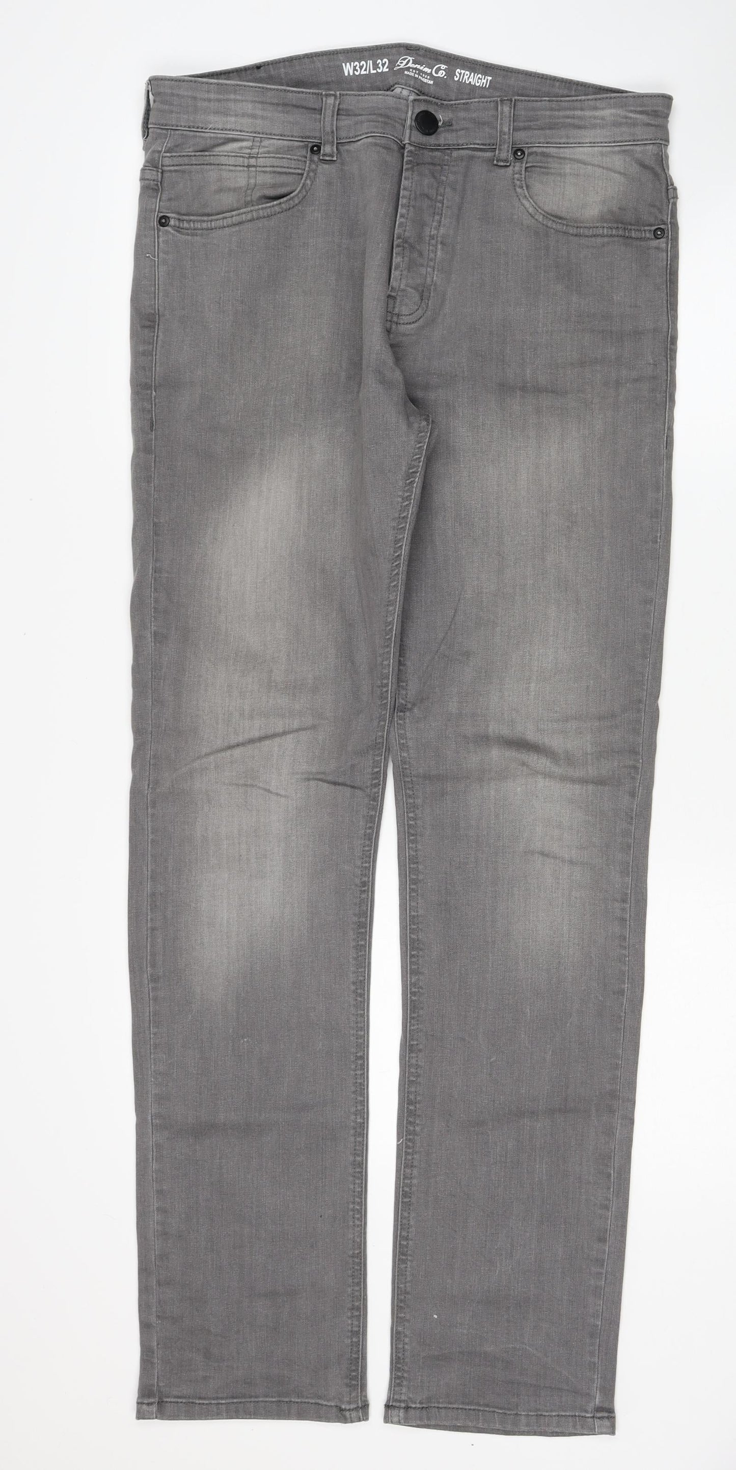 Denim & Co. Womens Grey Cotton Straight Jeans Size 32 in L32 in Regular Button