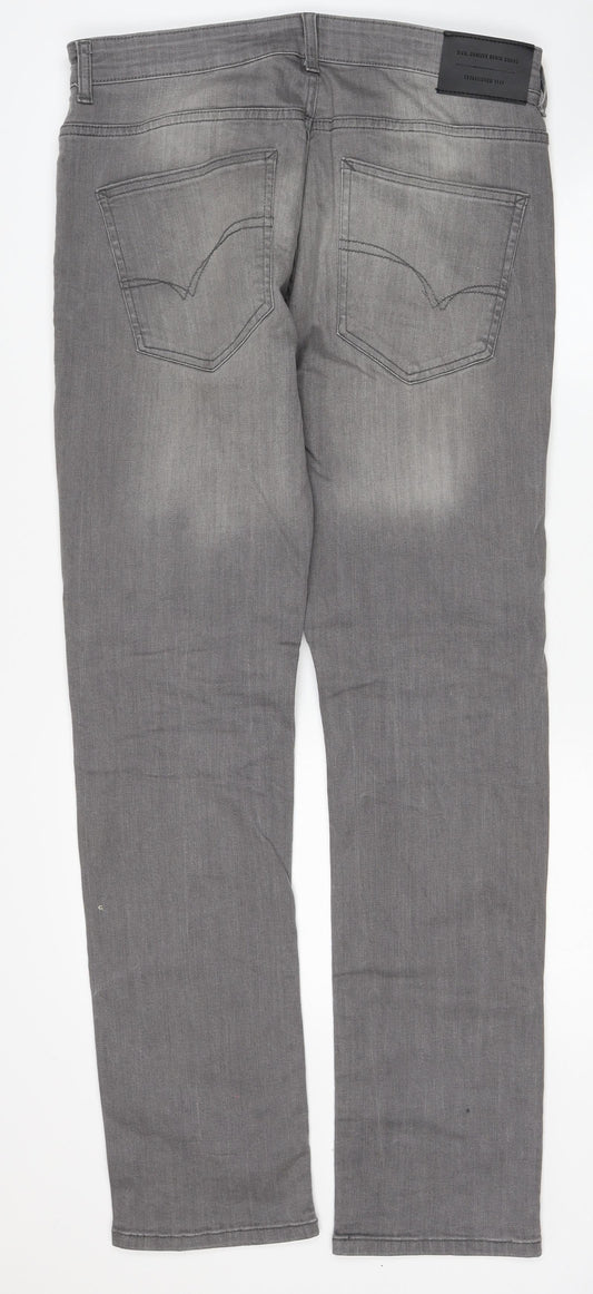 Denim & Co. Womens Grey Cotton Straight Jeans Size 32 in L32 in Regular Button