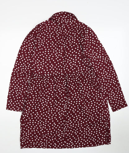 Primark Womens Red Polka Dot Viscose Shirt Dress Size 4 Collared Pullover