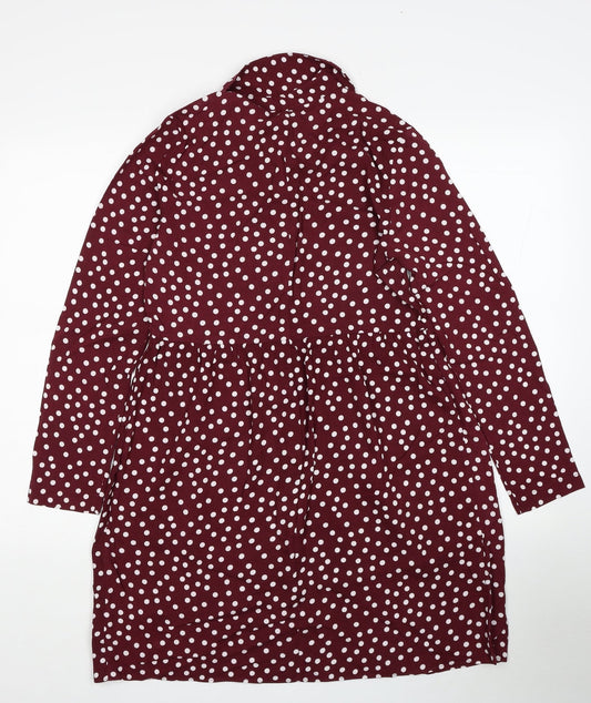 Primark Womens Red Polka Dot Viscose Shirt Dress Size 4 Collared Pullover