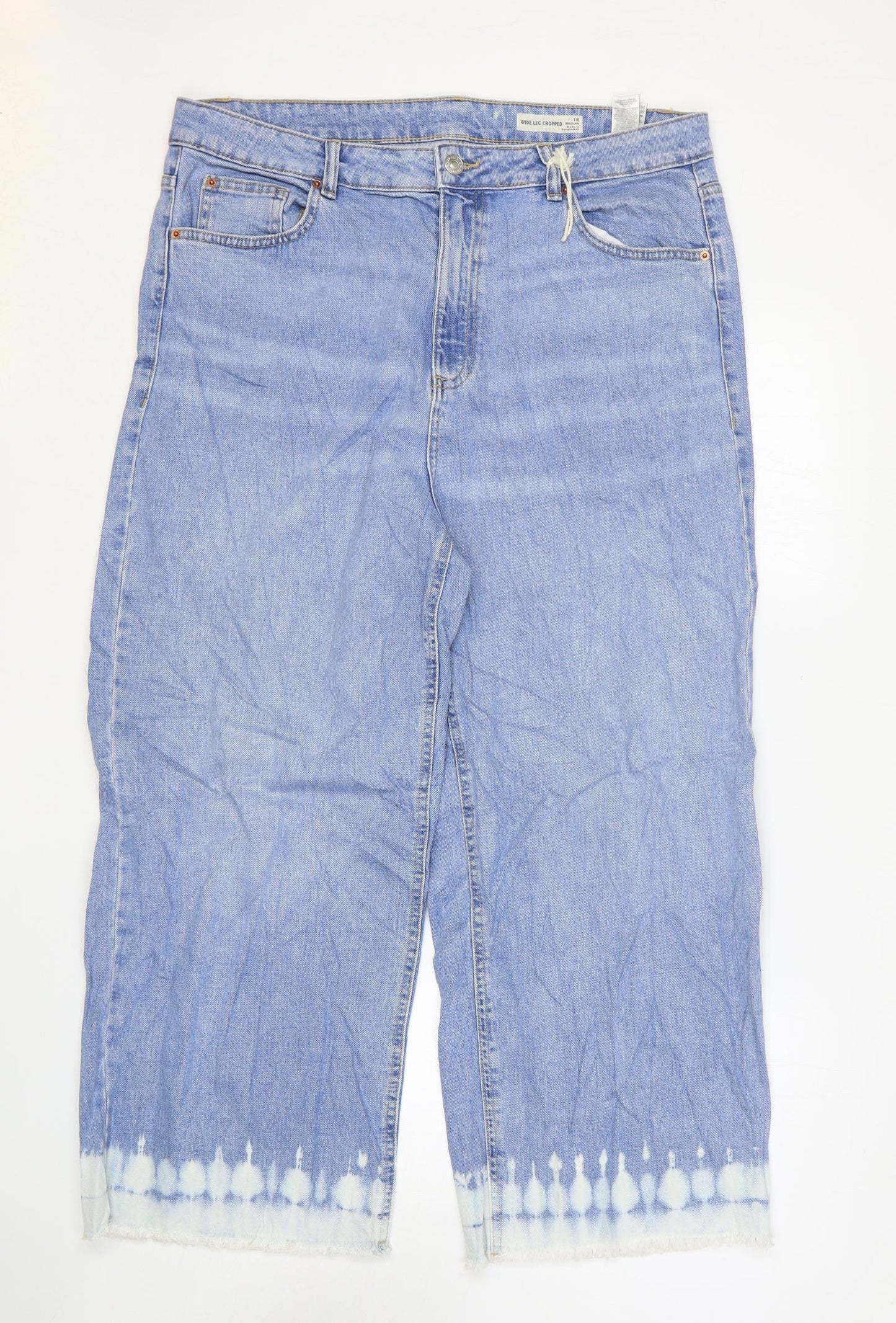 Womens UK Size 18 Marks and Spencer Regular Fit Wide-Leg Blue Jeans