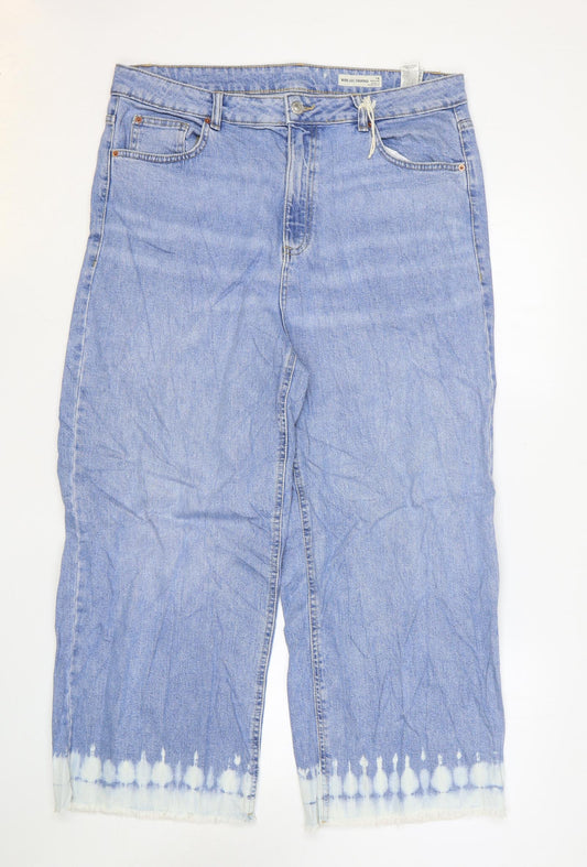Womens UK Size 18 Marks and Spencer Regular Fit Wide-Leg Blue Jeans