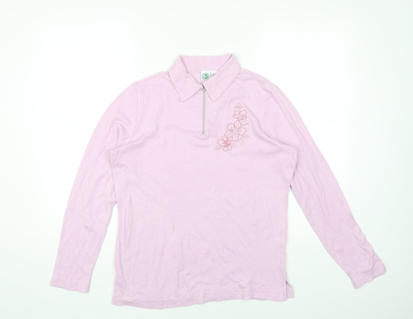 PURE WEAR Womens Purple Collared Cotton Pullover Jumper Size 14