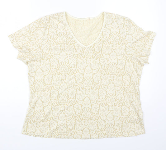 Bonmarché Womens Beige Geometric Acrylic Basic T-Shirt Size L Round Neck