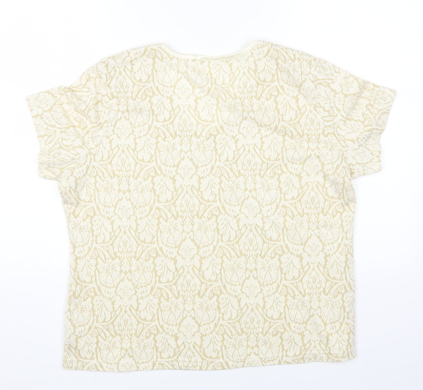 Bonmarché Womens Beige Geometric Acrylic Basic T-Shirt Size L Round Neck