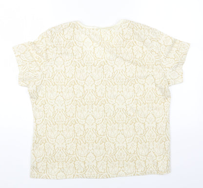 Bonmarché Womens Beige Geometric Acrylic Basic T-Shirt Size L Round Neck