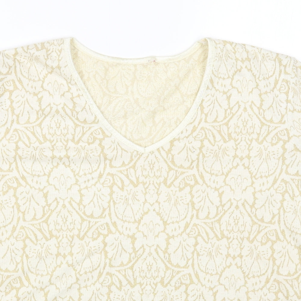 Bonmarché Womens Beige Geometric Acrylic Basic T-Shirt Size L Round Neck