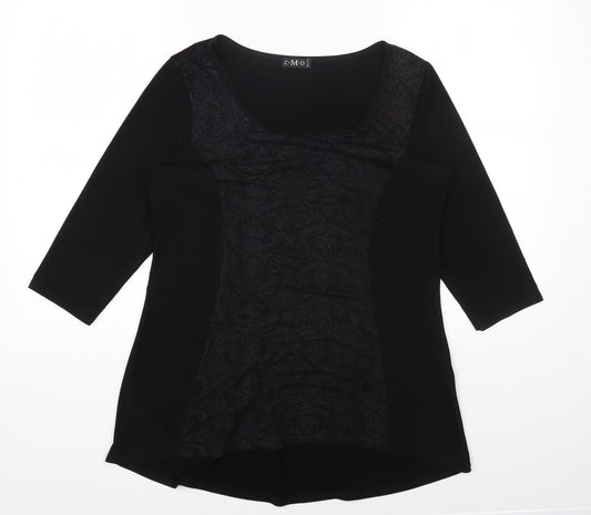 CMD Womens Black Geometric Polyester Basic T-Shirt Size 14 Scoop Neck