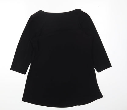 CMD Womens Black Geometric Polyester Basic T-Shirt Size 14 Scoop Neck