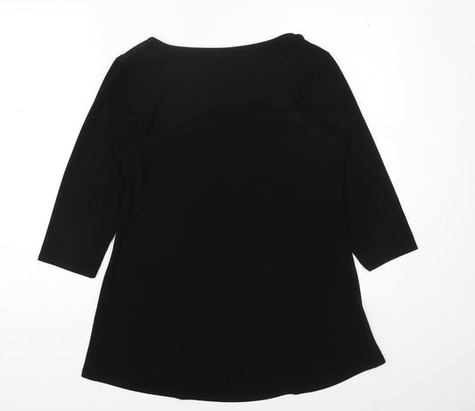 CMD Womens Black Geometric Polyester Basic T-Shirt Size 14 Scoop Neck