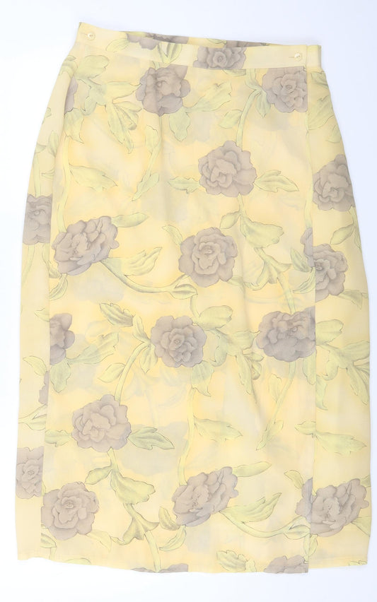 Berkertex Womens Yellow Floral Polyester A-Line Skirt Size 16 Button