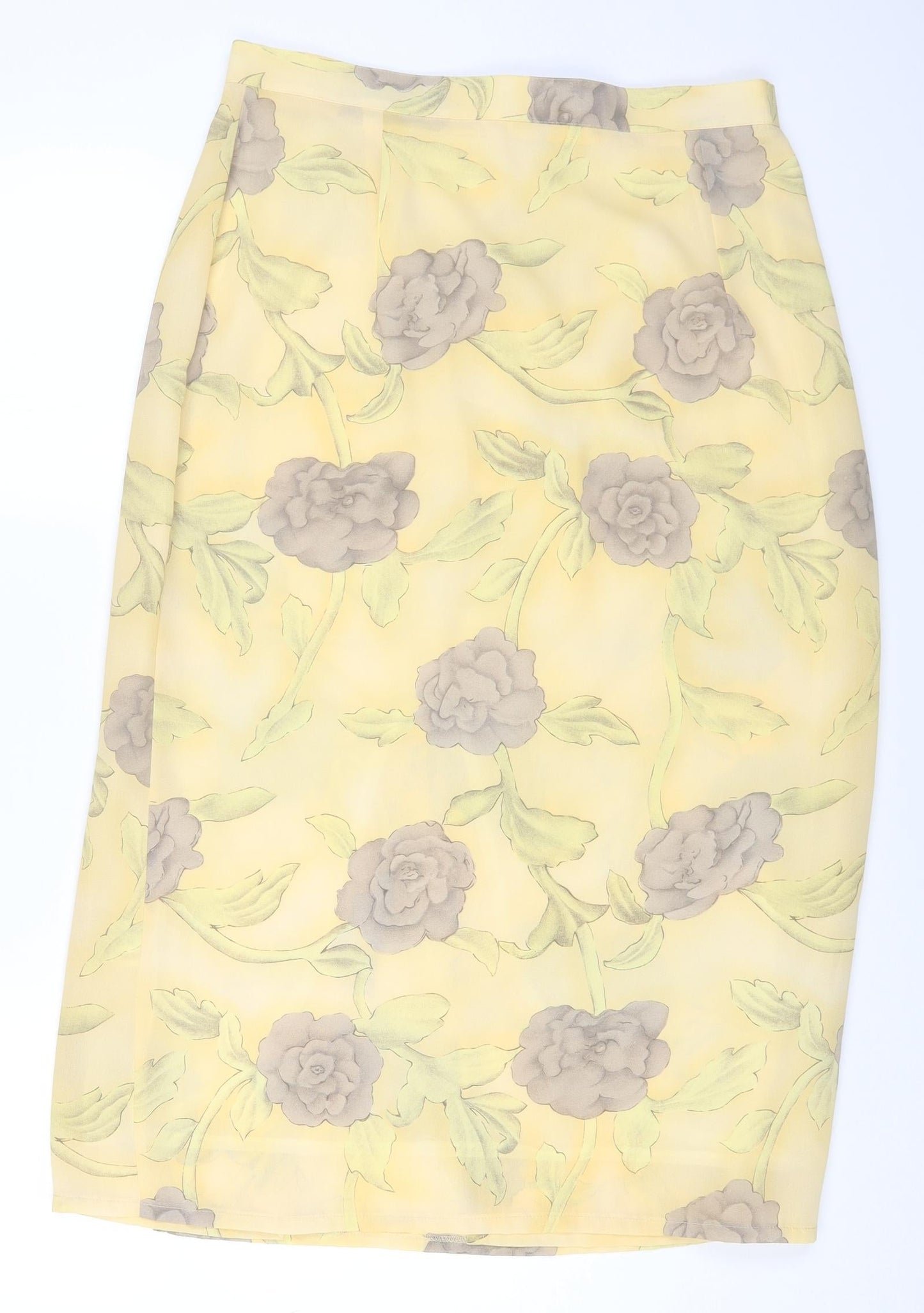Berkertex Womens Yellow Floral Polyester A-Line Skirt Size 16 Button