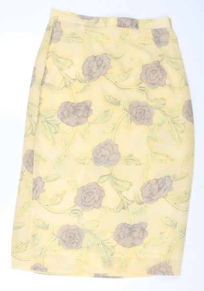 Berkertex Womens Yellow Floral Polyester A-Line Skirt Size 16 Button
