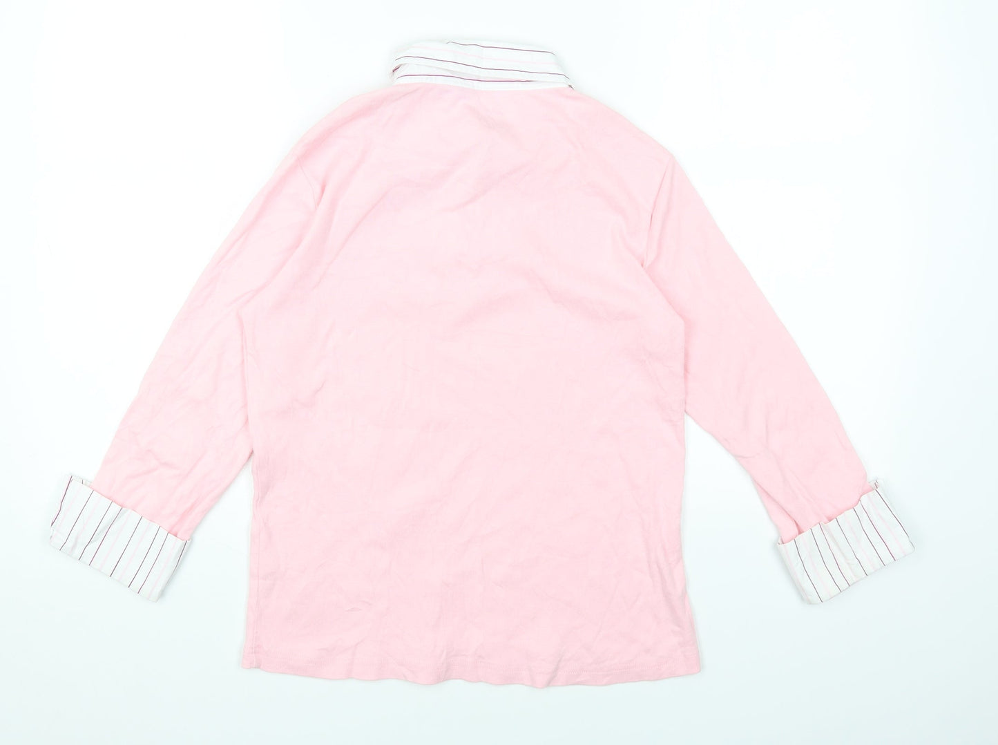 Collection Womens Pink Striped Cotton Basic T-Shirt Size 10 Collared
