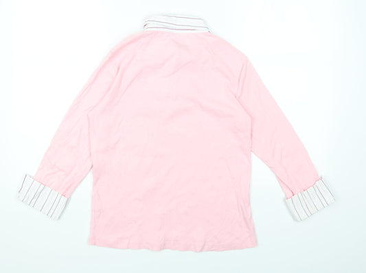 Collection Womens Pink Striped Cotton Basic T-Shirt Size 10 Collared