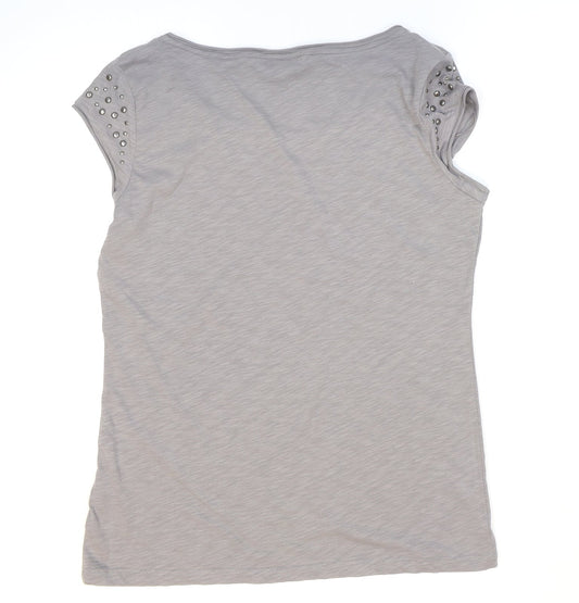 Esprit Womens Grey Cotton Basic T-Shirt Size XL Round Neck
