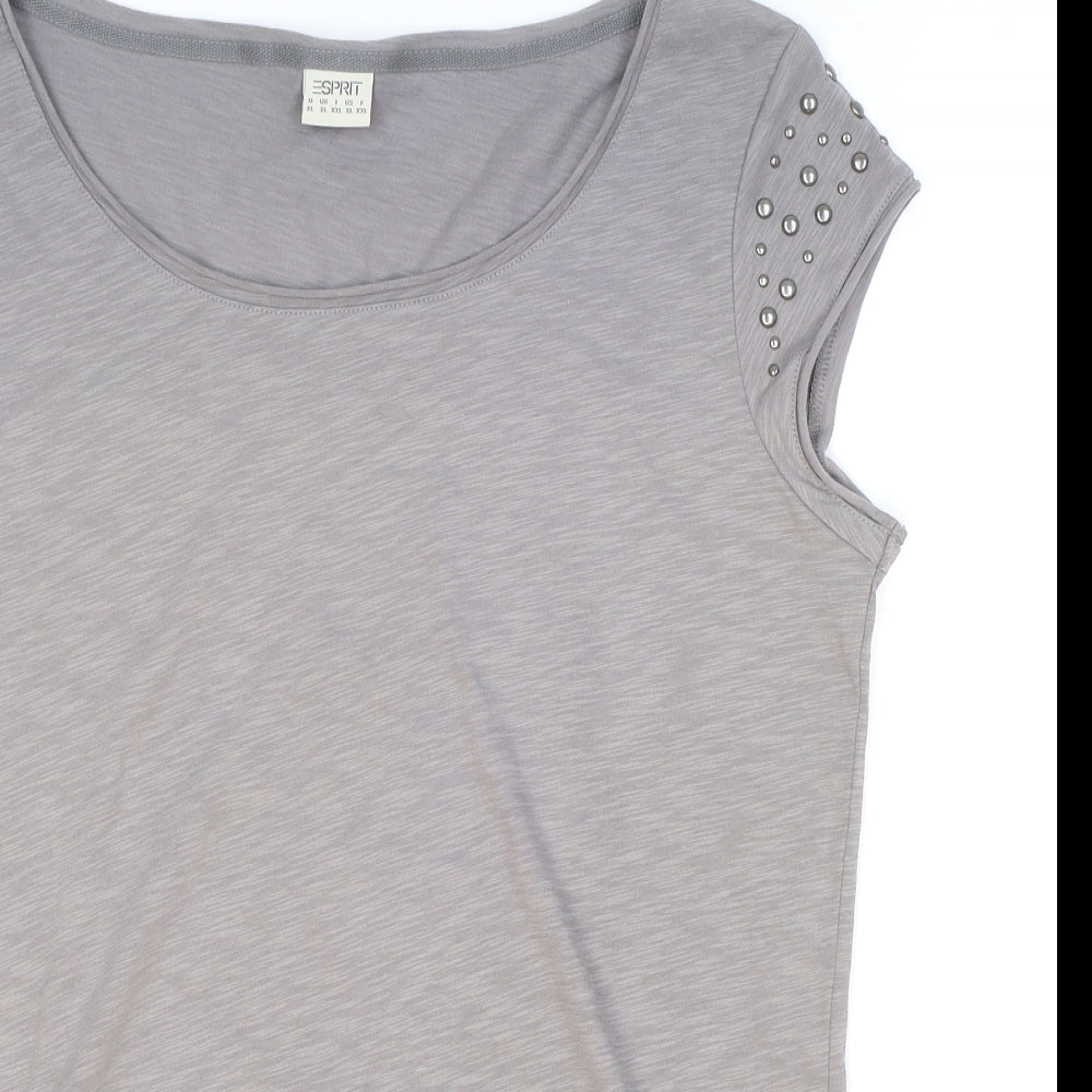 Esprit Womens Grey Cotton Basic T-Shirt Size XL Round Neck