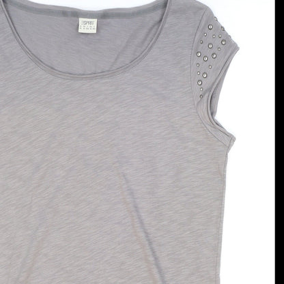 Esprit Womens Grey Cotton Basic T-Shirt Size XL Round Neck