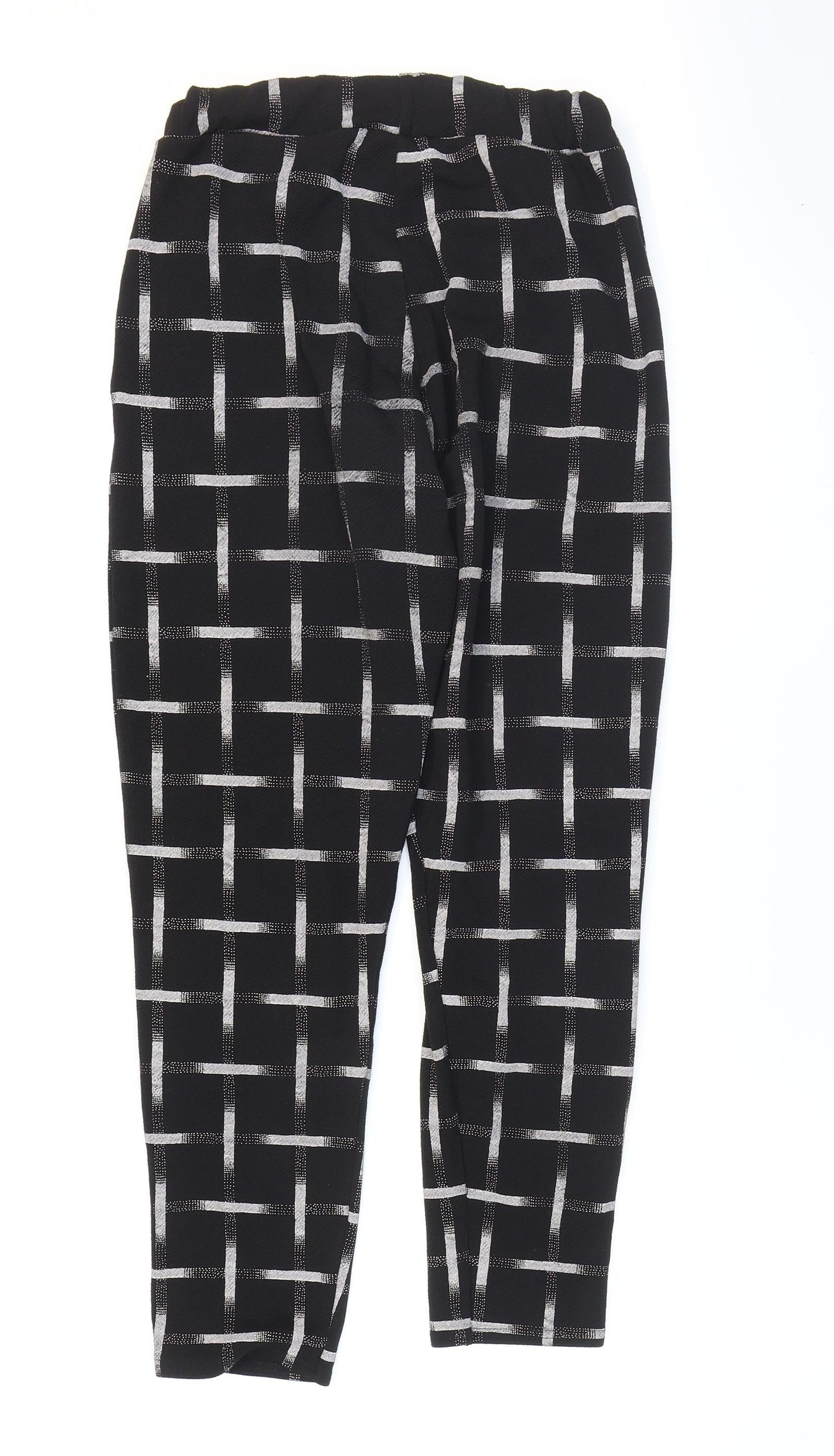Missguided Womens Black Check Polyester Carrot Trousers Size 12 L28 in Regular