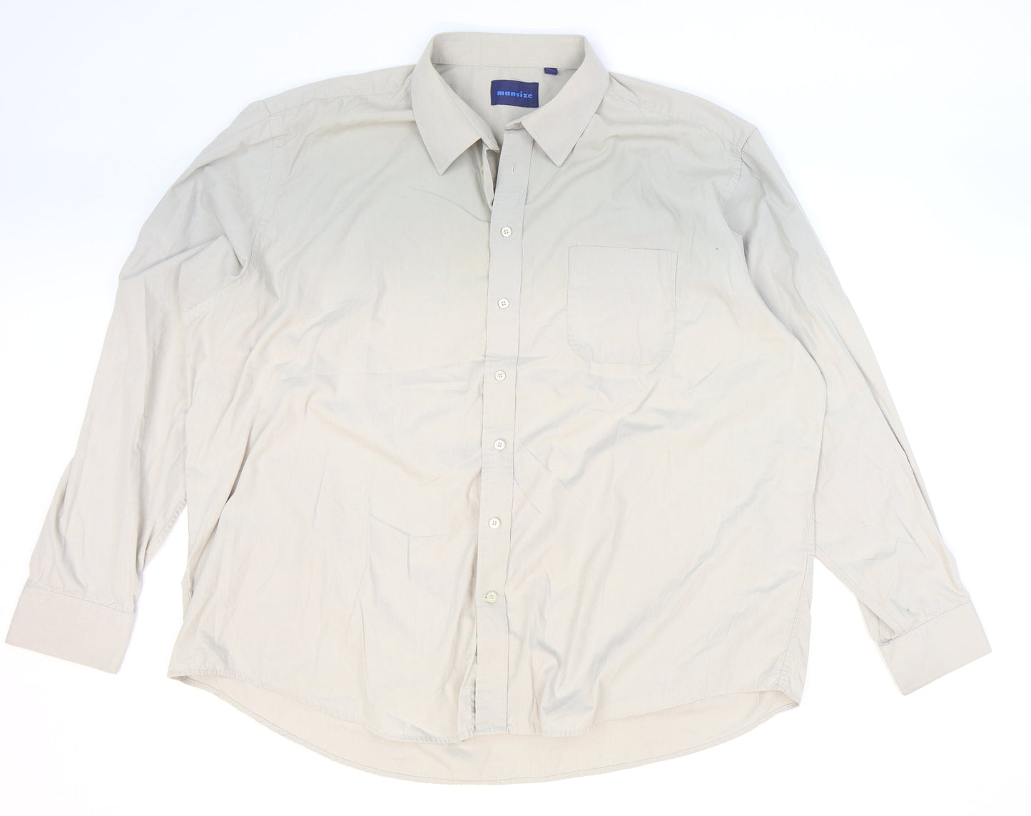 Mens UK Size 49 Mansize Beige  Button-Up Long Sleeve Casual Shirt