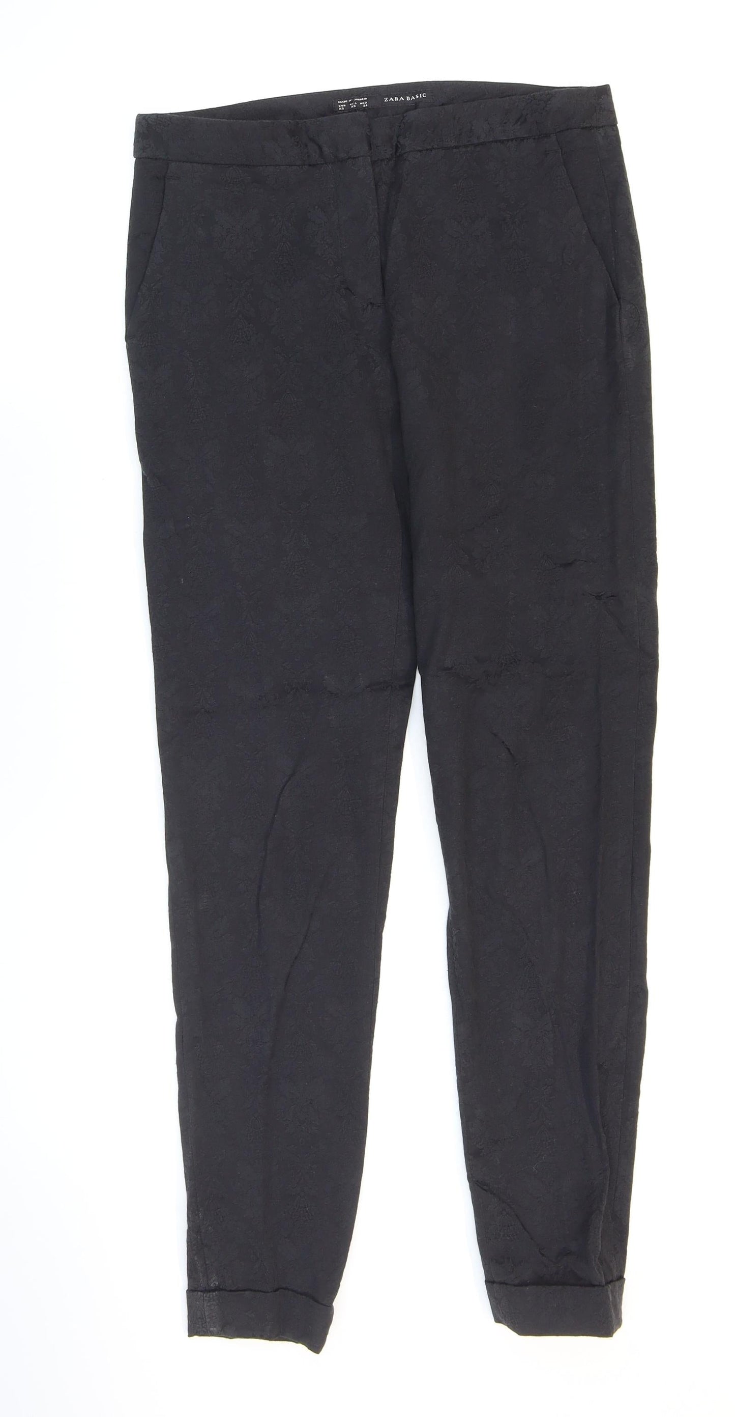 Womens UK Size 4 Zara Regular Fit Carrot Black Trousers