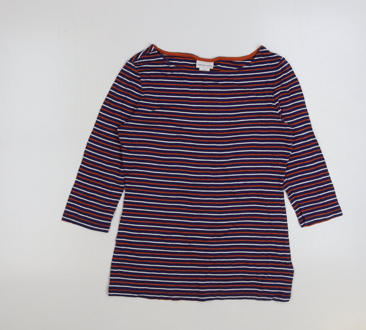 Tabitha Webb Womens Blue Striped Polyester Basic T-Shirt Size M Round Neck