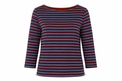 Tabitha Webb Womens Blue Striped Polyester Basic T-Shirt Size M Round Neck