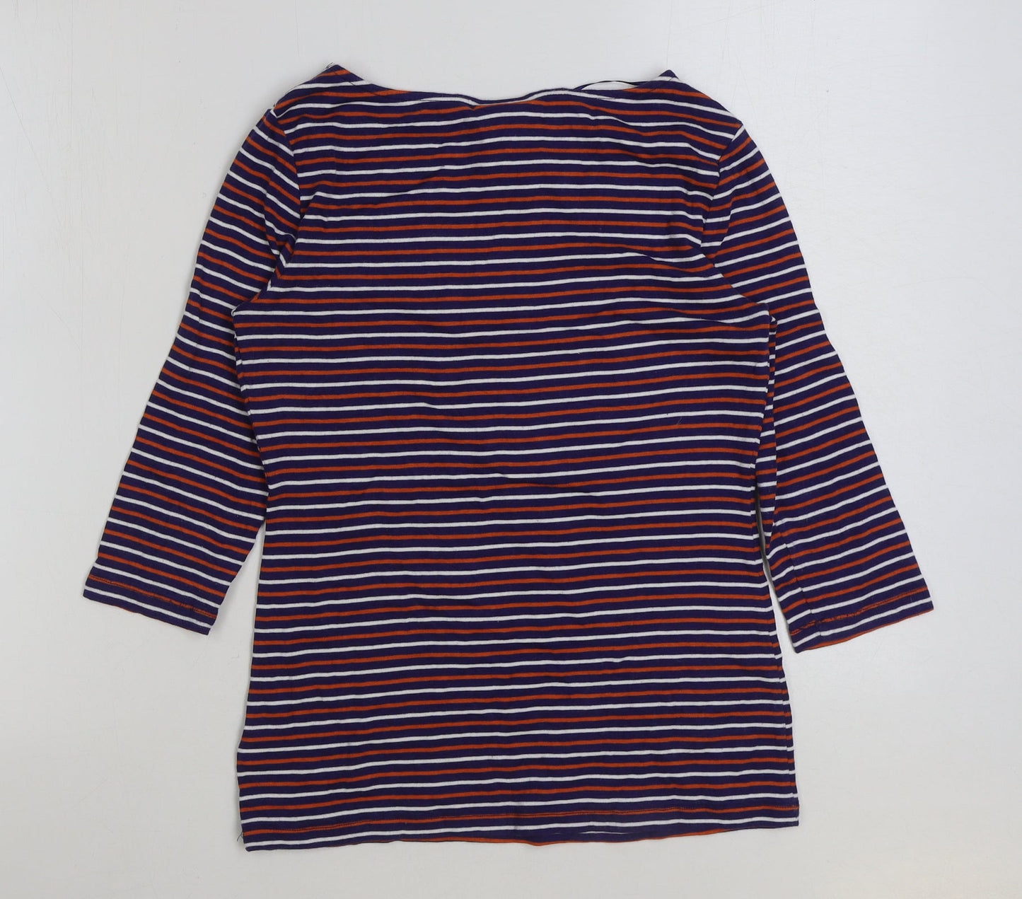 Tabitha Webb Womens Blue Striped Polyester Basic T-Shirt Size M Round Neck
