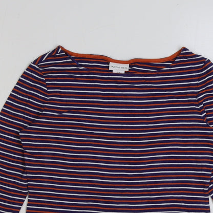 Tabitha Webb Womens Blue Striped Polyester Basic T-Shirt Size M Round Neck