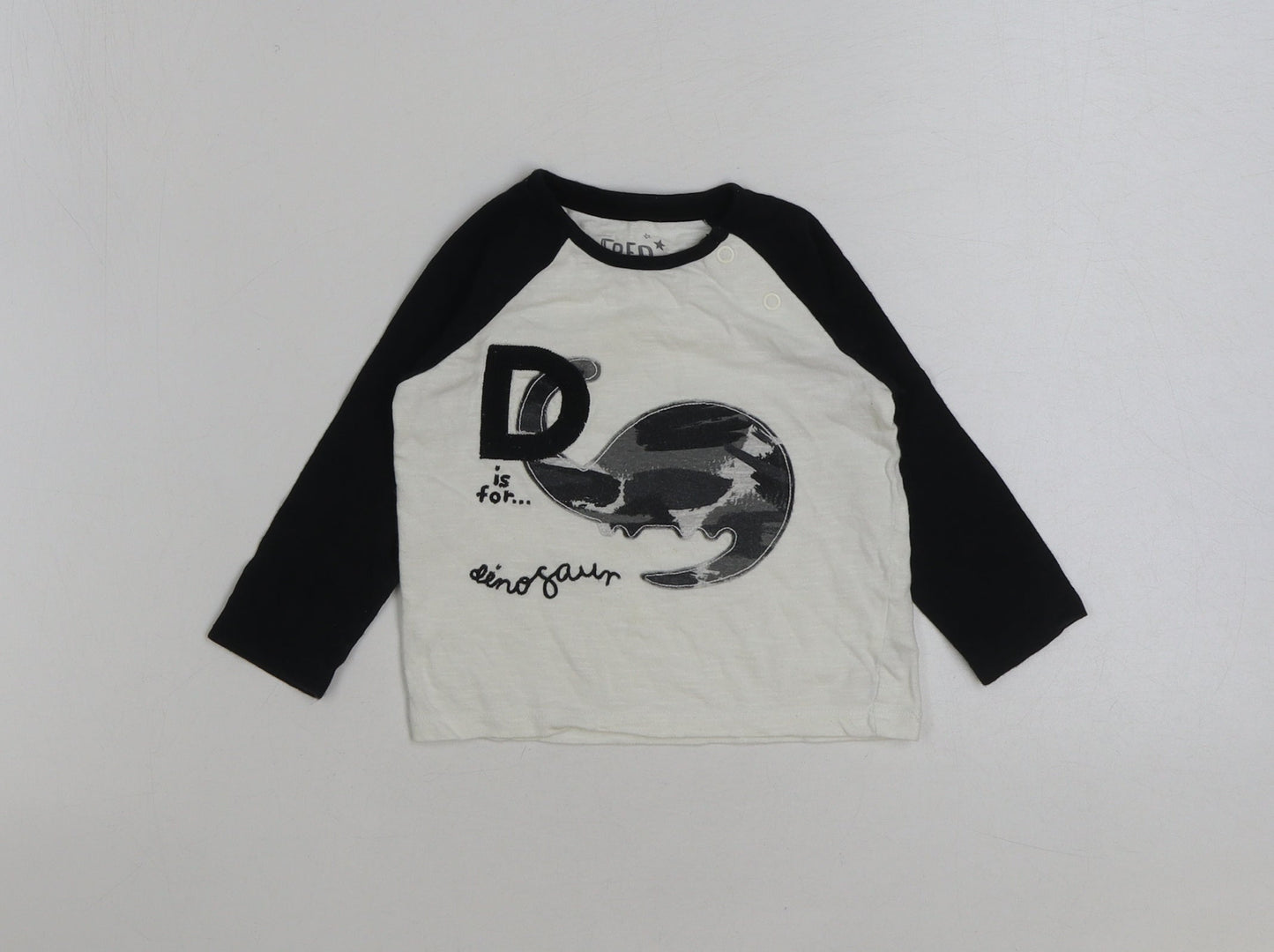 F&F Baby White Cotton Basic T-Shirt Size 9-12 Months Round Neck Pullover - D is for Dinosaur