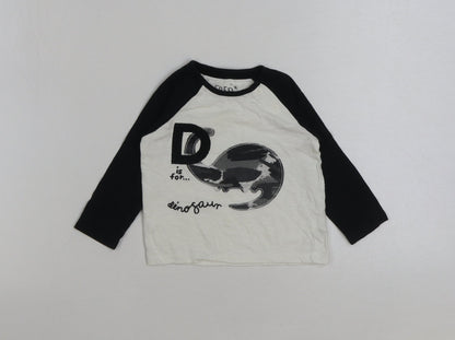 F&F Baby White Cotton Basic T-Shirt Size 9-12 Months Round Neck Pullover - D is for Dinosaur