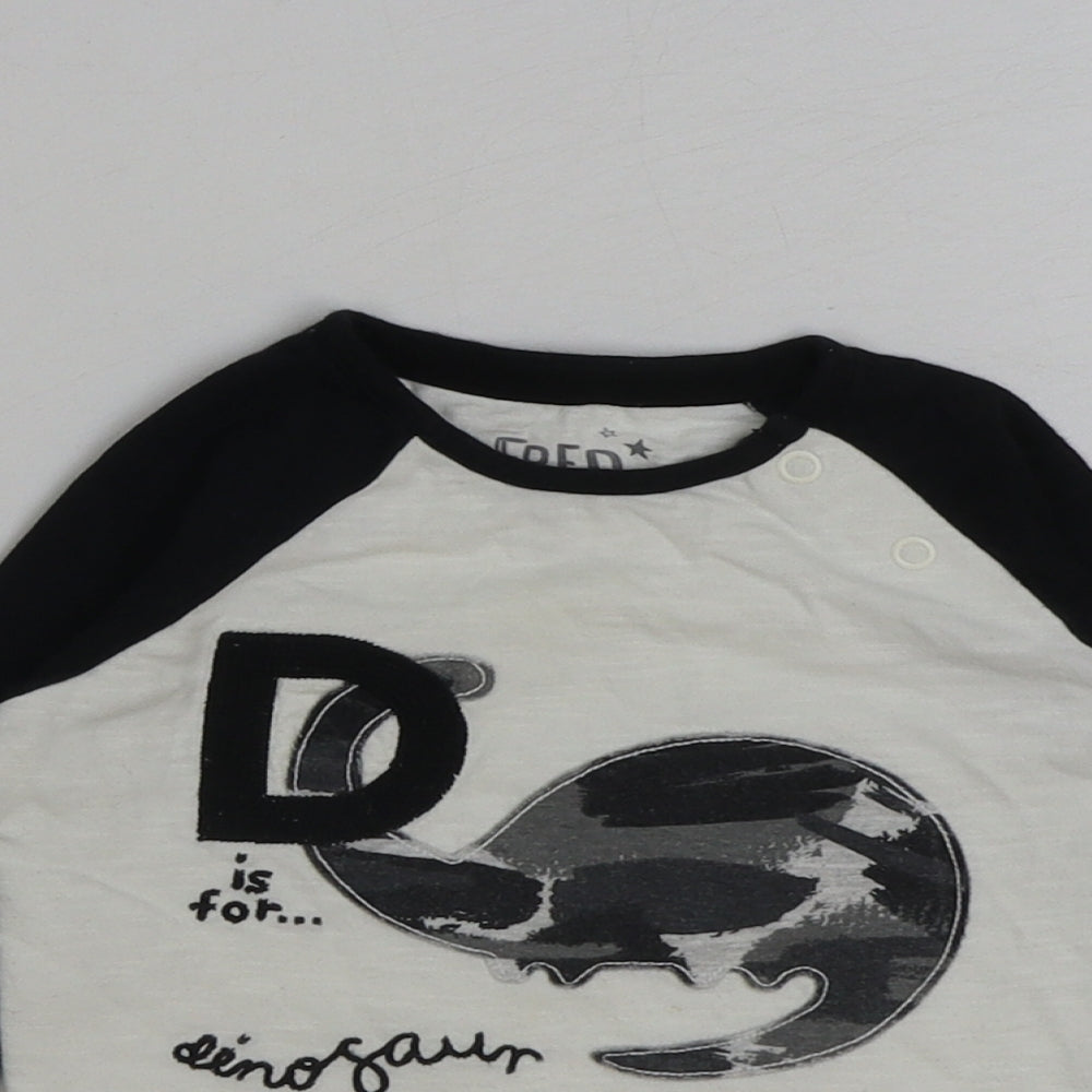 F&F Baby White Cotton Basic T-Shirt Size 9-12 Months Round Neck Pullover - D is for Dinosaur