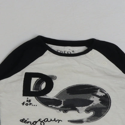 F&F Baby White Cotton Basic T-Shirt Size 9-12 Months Round Neck Pullover - D is for Dinosaur