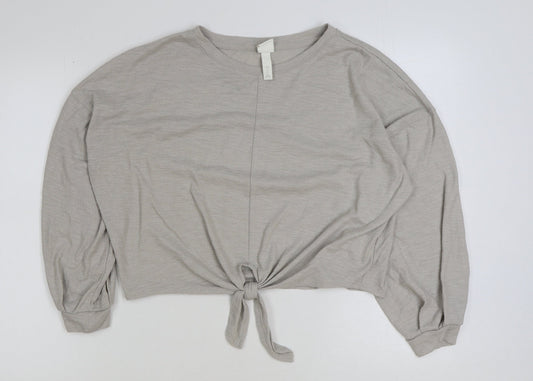 H&M Womens Beige Polyester Pullover Sweatshirt Size M Pullover - Tie