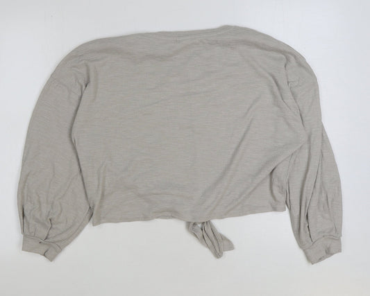 H&M Womens Beige Polyester Pullover Sweatshirt Size M Pullover - Tie