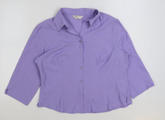Bonmarche Womens Purple Striped Polyester Basic Button-Up Size 18 Collared
