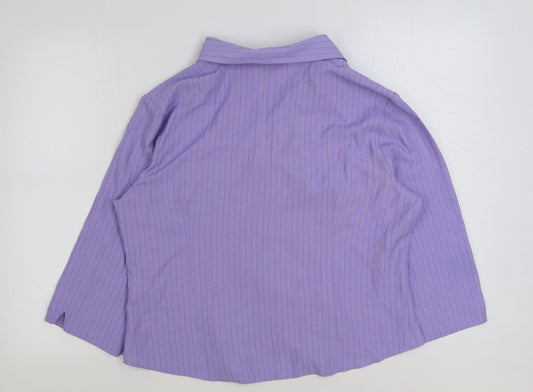 Bonmarche Womens Purple Striped Polyester Basic Button-Up Size 18 Collared