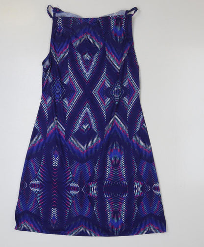 Kaleidoscope Womens Blue Geometric Polyester A-Line Size 14 Scoop Neck Tie
