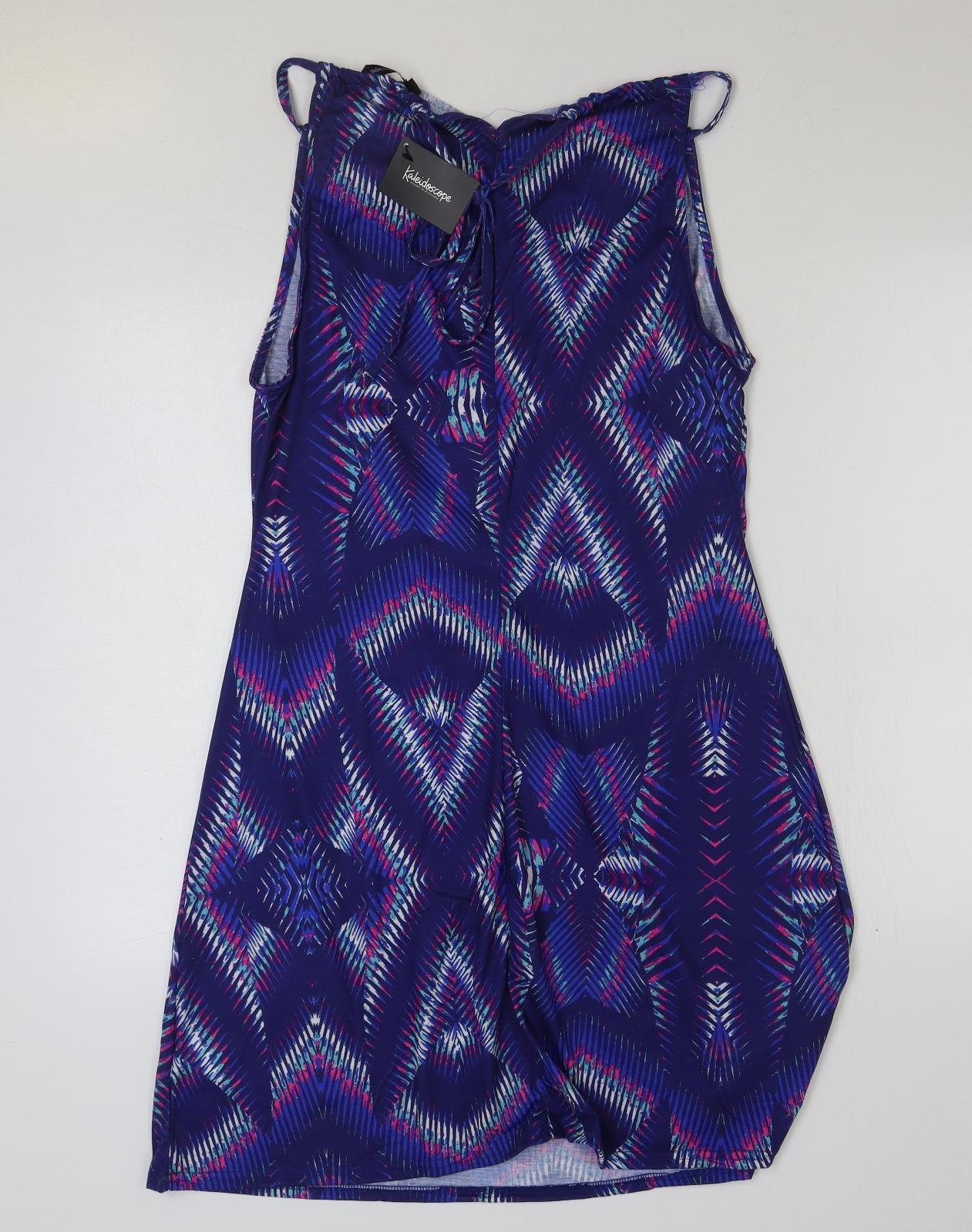 Kaleidoscope Womens Blue Geometric Polyester A-Line Size 14 Scoop Neck Tie
