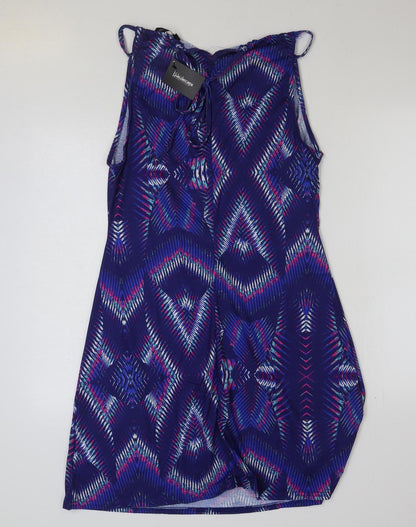Kaleidoscope Womens Blue Geometric Polyester A-Line Size 14 Scoop Neck Tie