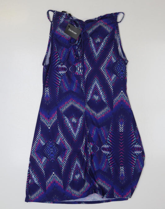 Kaleidoscope Womens Blue Geometric Polyester A-Line Size 14 Scoop Neck Tie