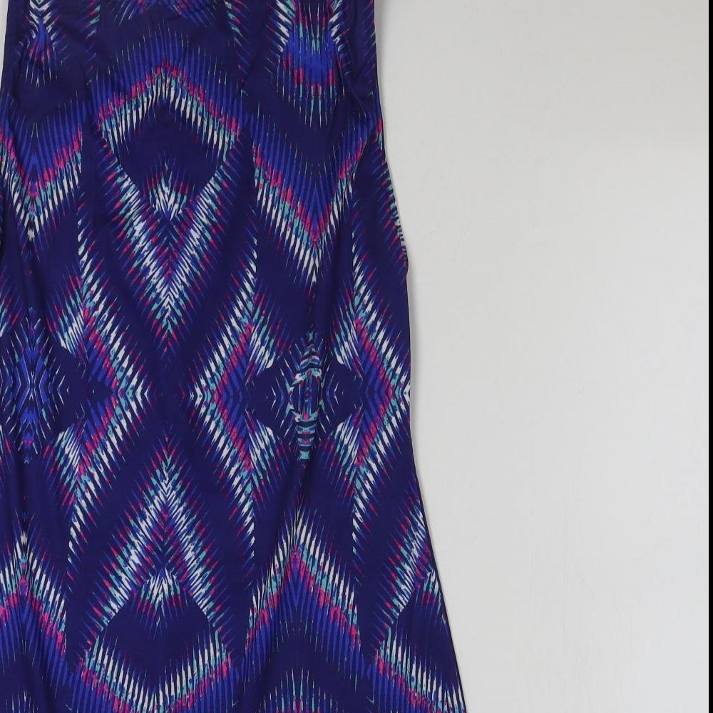 Kaleidoscope Womens Blue Geometric Polyester A-Line Size 14 Scoop Neck Tie