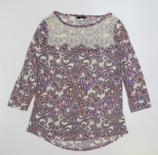 F&F Womens Multicoloured Paisley Polyamide Basic T-Shirt Size 10 Round Neck