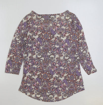 F&F Womens Multicoloured Paisley Polyamide Basic T-Shirt Size 10 Round Neck